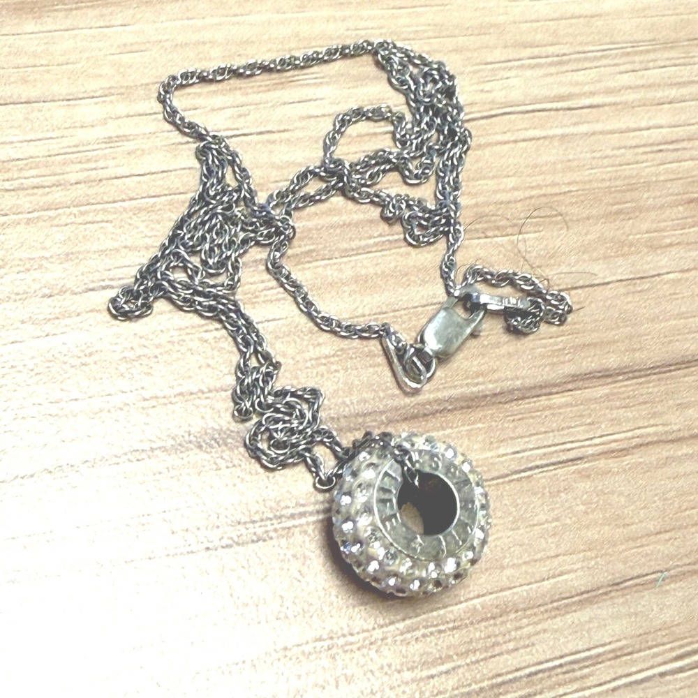 Sparkle Life 925 Sterling Silver Crystal Rondelle Bead Necklace 18 Inch Chain